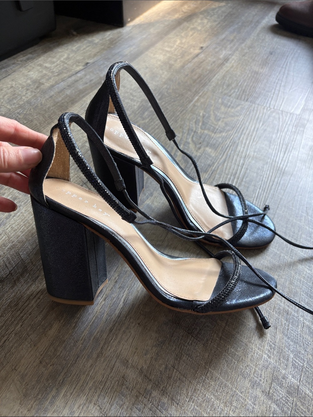 Paper Fox Black Lace-Up Block Heel Sandals